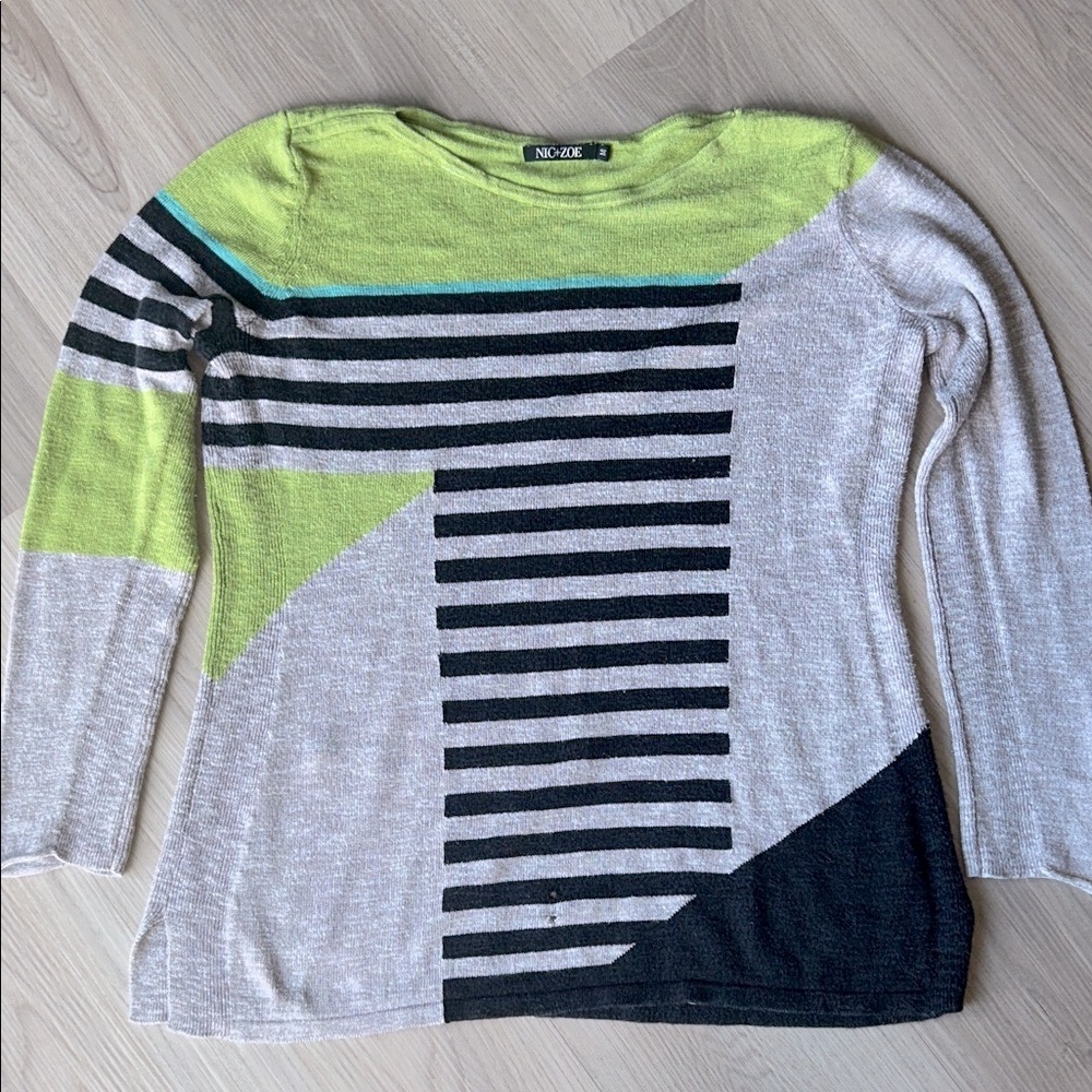 NIC+ZOE Cotton Blend Striped Colorblock Sweater M Lightweight Abstract Artsy